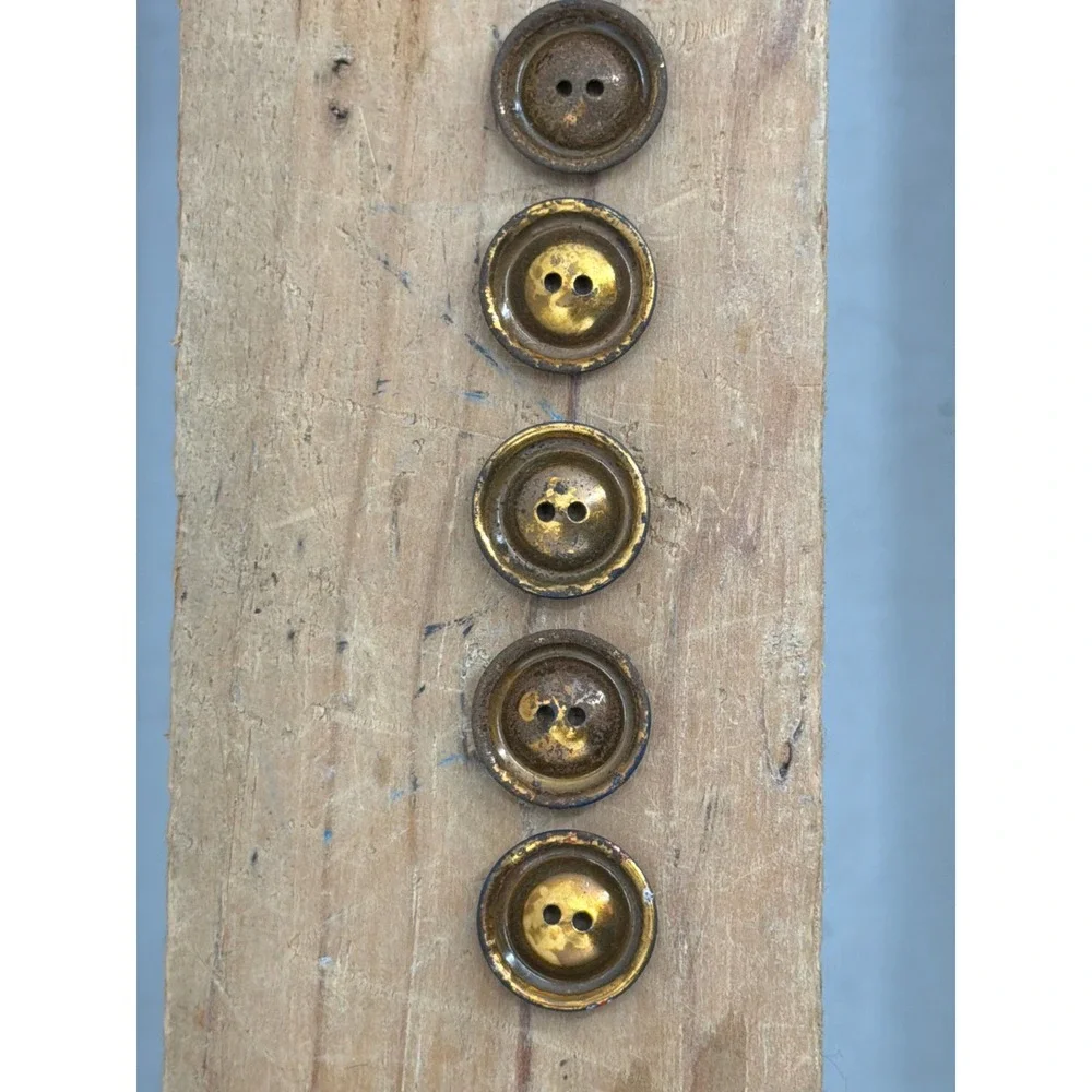 Vtg Navy Blue and Copper Tone Crackle Round Metal Buttons Set of 5 Two-Hole 18mm